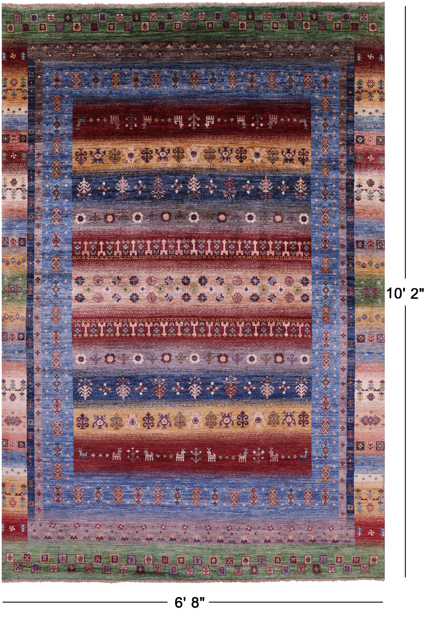 Tribal Persian Gabbeh Hand Knotted Wool Rug - 6' 8" X 10' 2" - Golden Nile