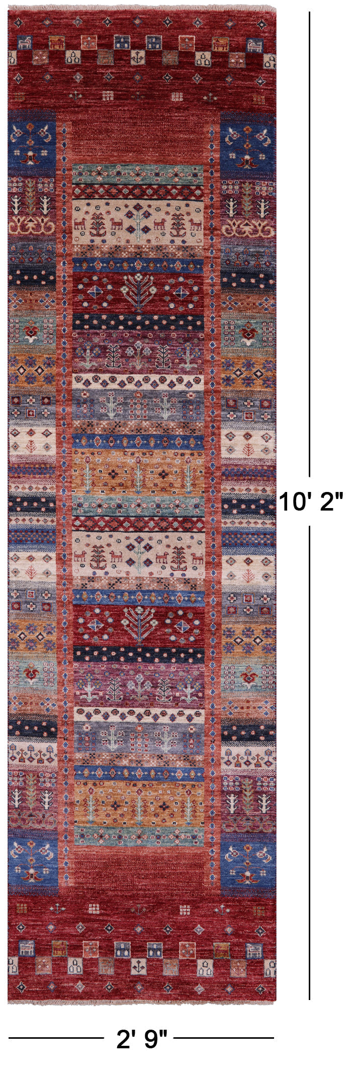 Tribal Persian Gabbeh Hand Knotted Wool Runner Rug - 2' 9" X 10' 2" - Golden Nile