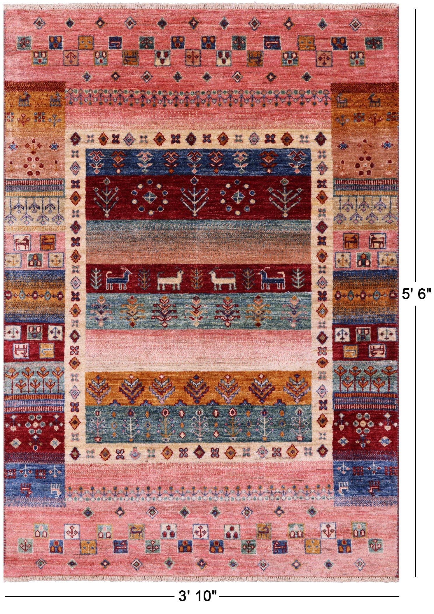 Tribal Persian Gabbeh Hand Knotted Wool Rug - 3' 10" X 5' 6" - Golden Nile