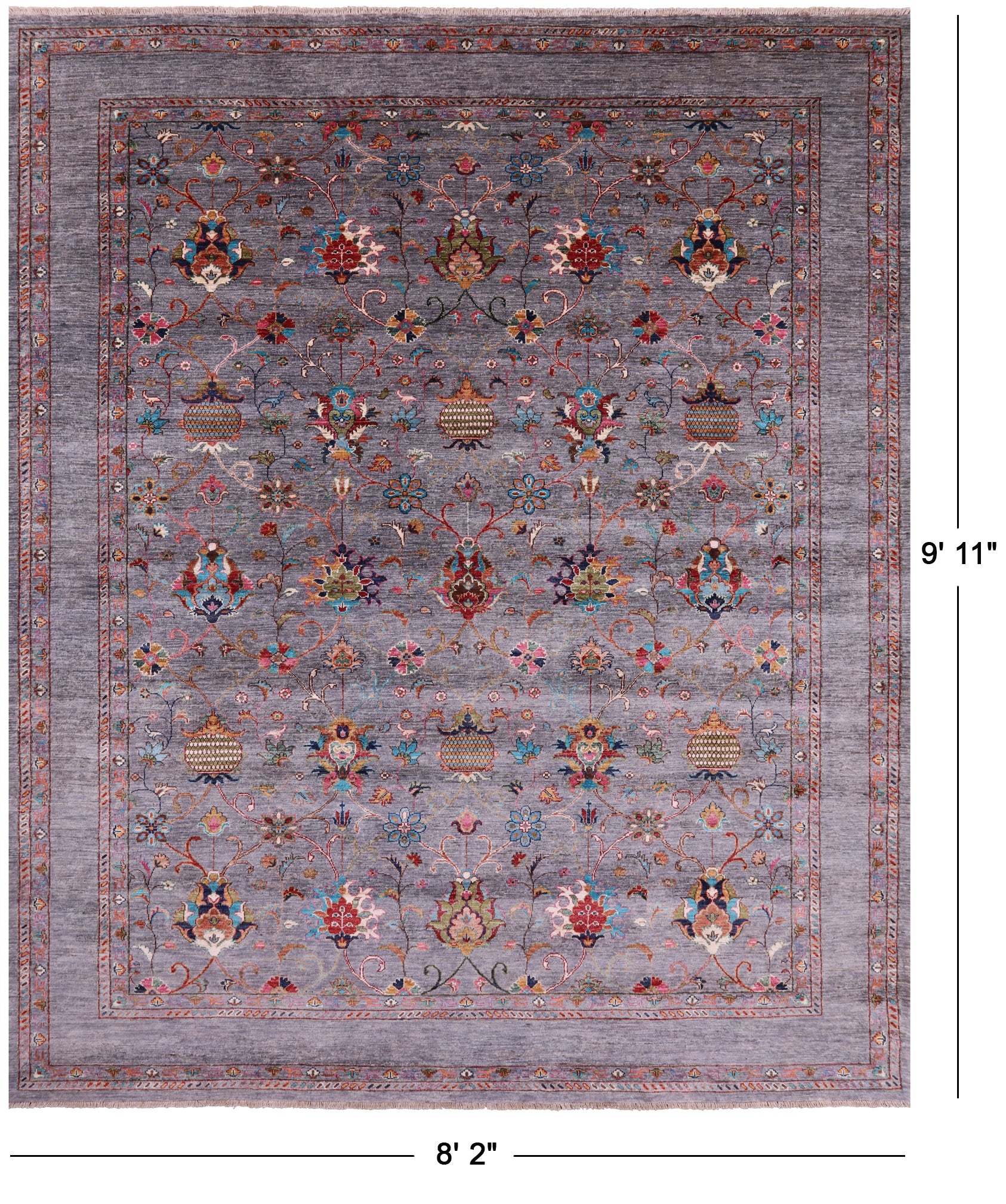Grey Peshawar Hand Knotted Wool Rug - 8' 2" X 9' 11" - Golden Nile
