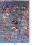 Blue Turkmen Ersari Handmade Wool Rug - 5' 7" X 8' 2" - Golden Nile