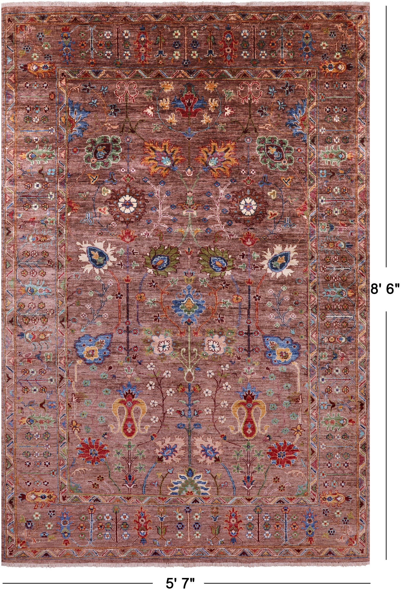 Peshawar Handmade Wool Rug - 5' 7" X 8' 6" - Golden Nile