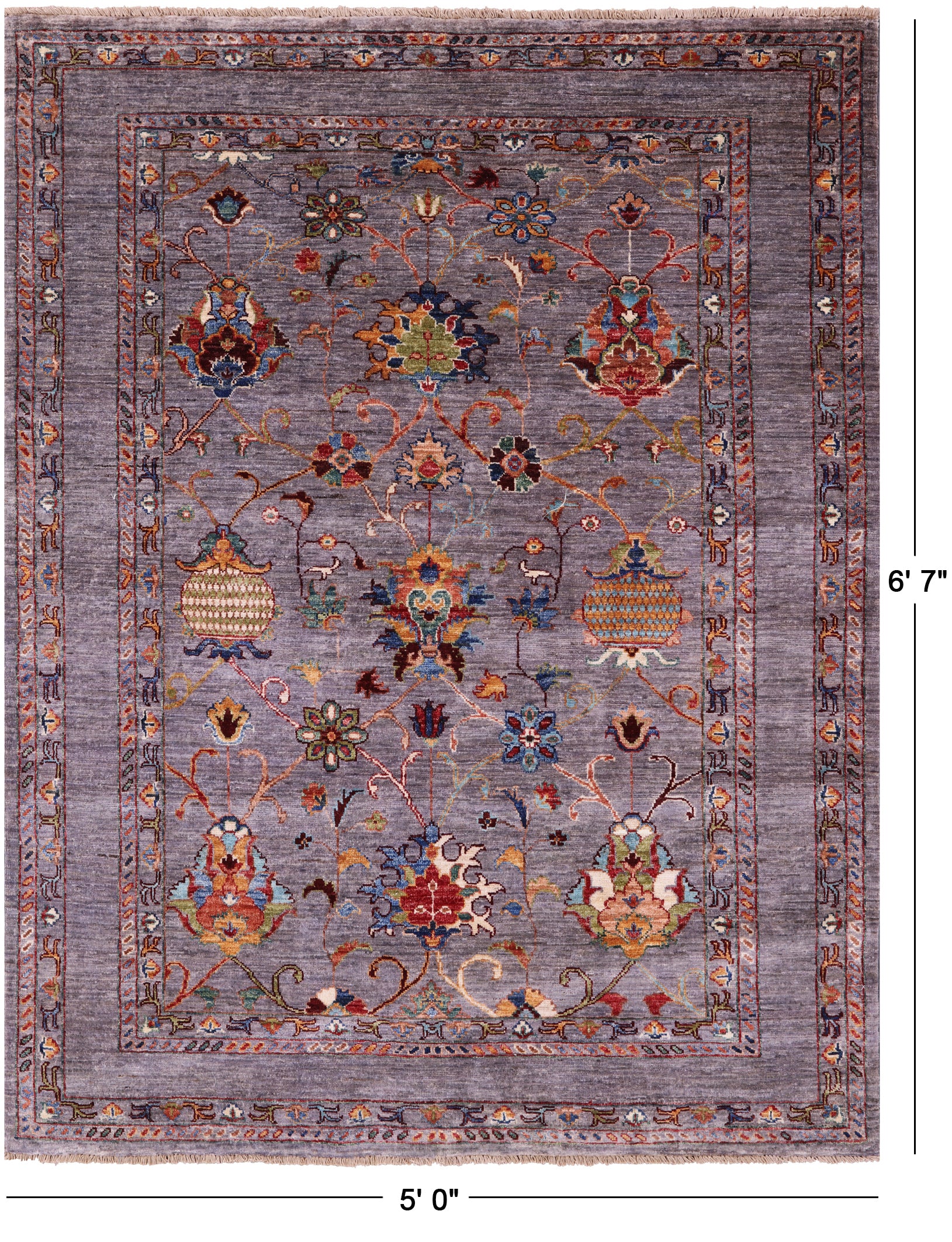 Peshawar Hand Knotted Wool Rug - 5' 0" X 6' 7" - Golden Nile