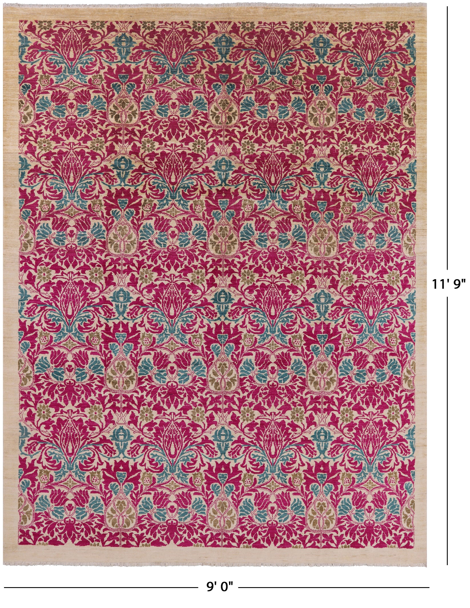 Ivory William Morris Hand Knotted Wool Area Rug - 9' 0" X 11' 9" - Golden Nile
