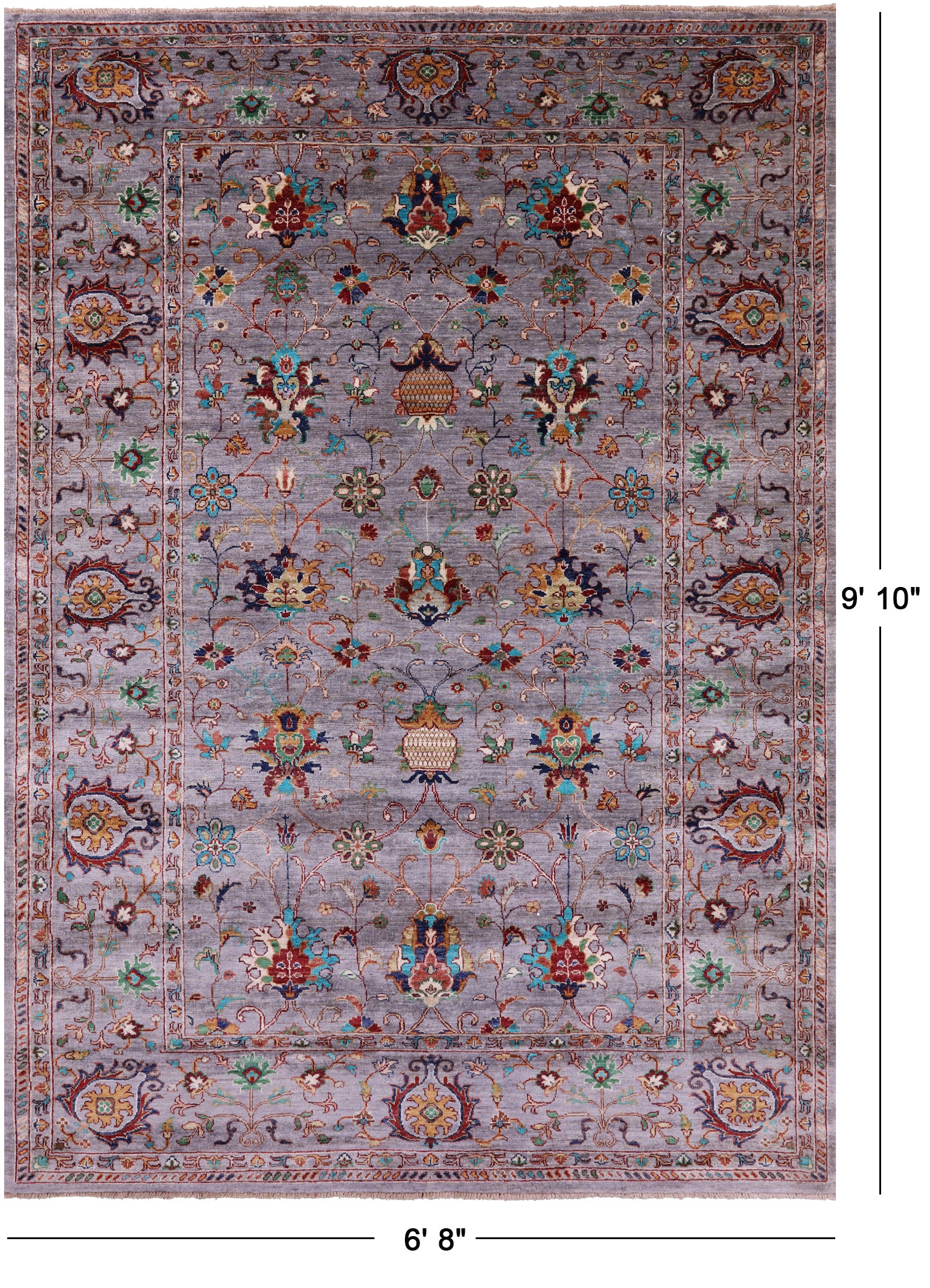 Grey Peshawar Hand Knotted Wool Rug - 6' 8" X 9' 10" - Golden Nile