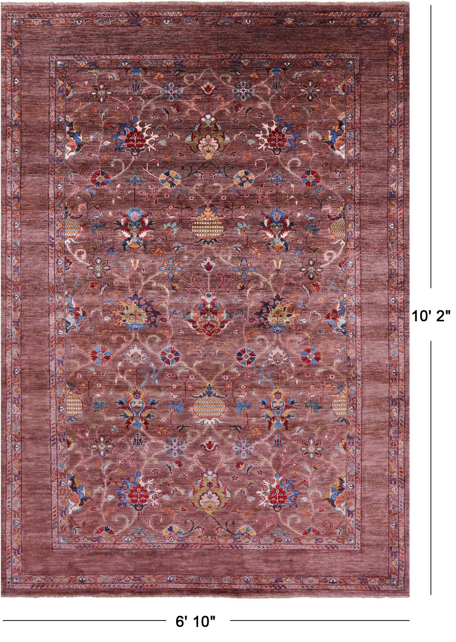 Brown Peshawar Hand Knotted Wool Rug - 6' 10" X 10' 2" - Golden Nile