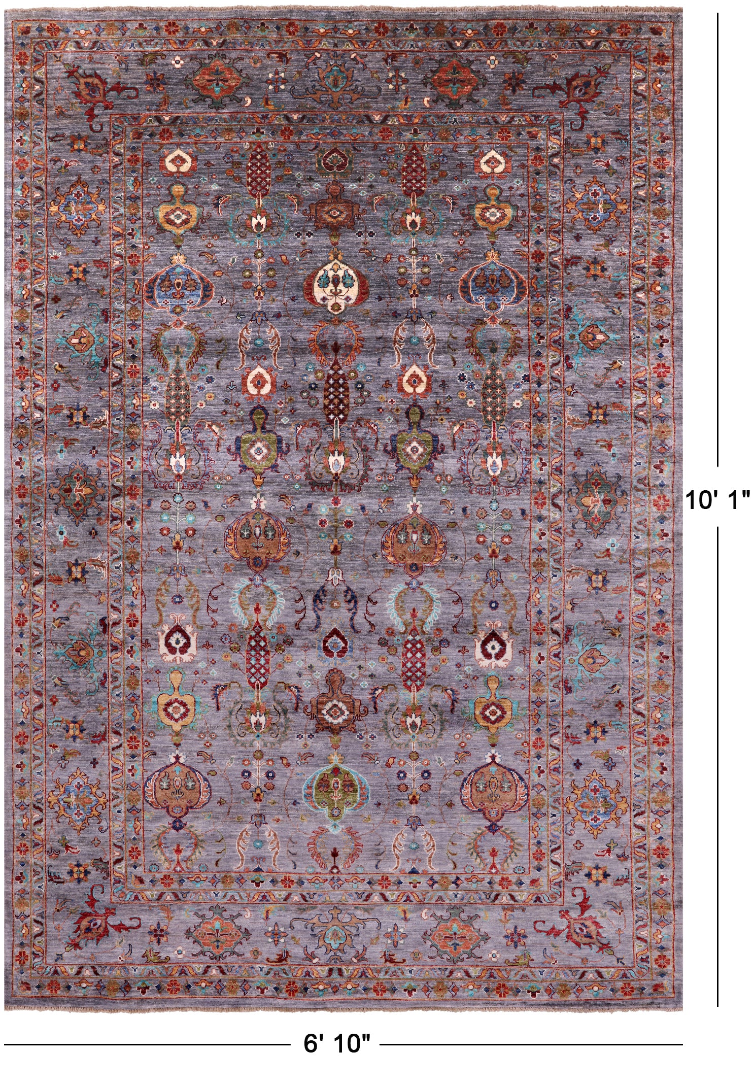 Grey Peshawar Hand Knotted Wool Rug - 6' 10" X 10' 1" - Golden Nile