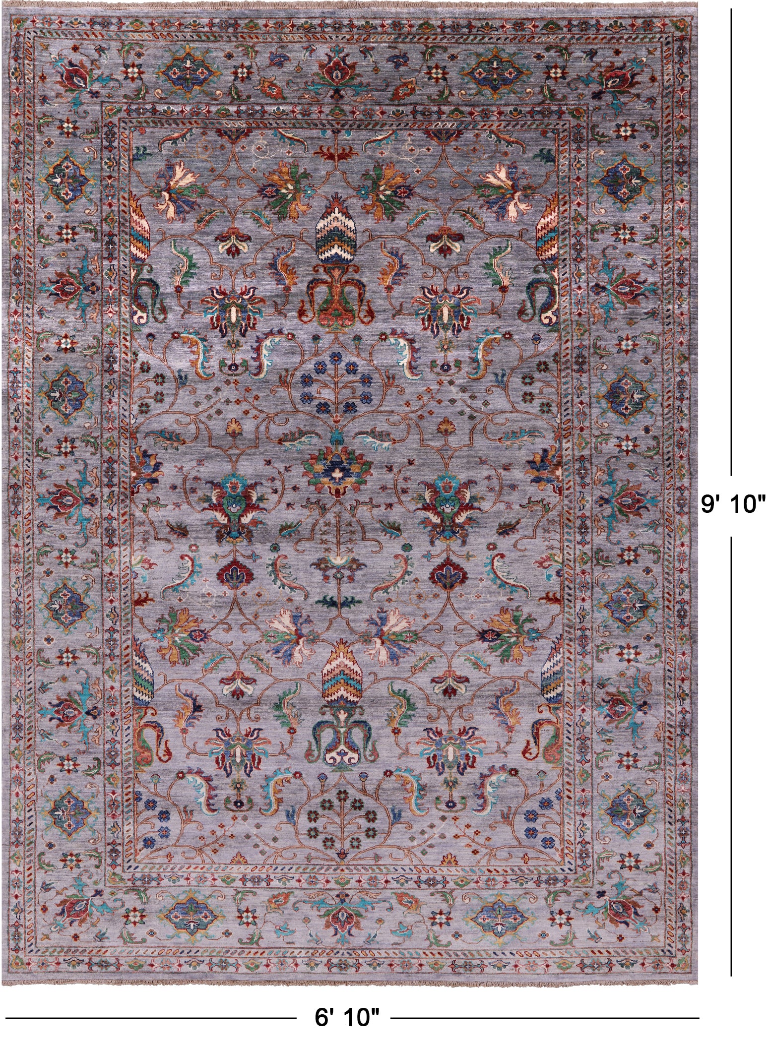 Grey Peshawar Hand Knotted Wool Rug - 6' 10" X 9' 10" - Golden Nile