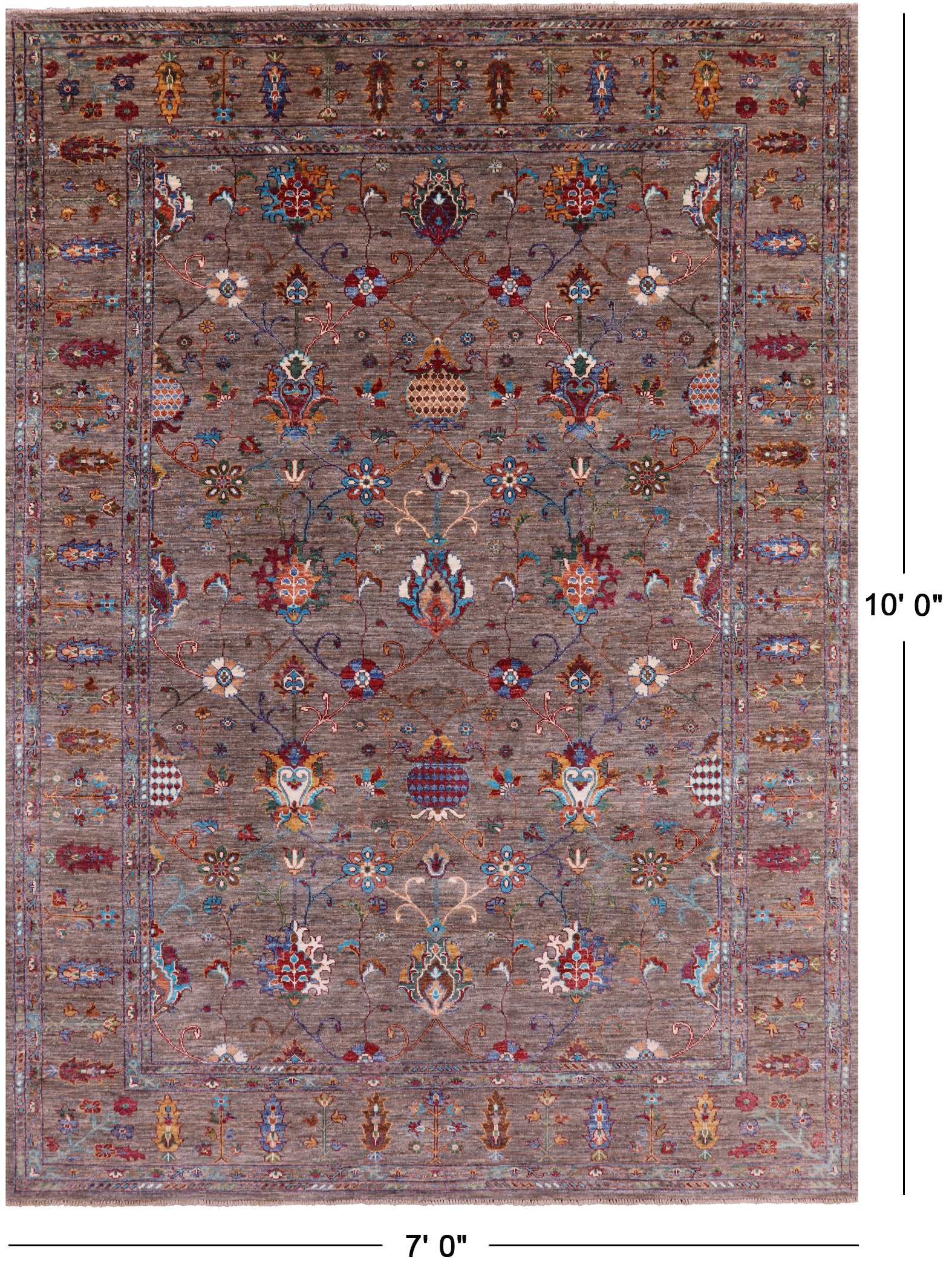 Peshawar Hand Knotted Wool Rug - 7' 0" X 10' 0" - Golden Nile