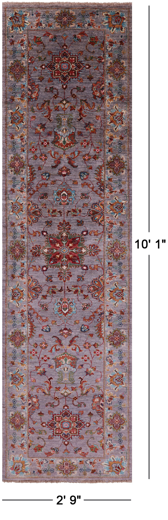 Grey Persian Tabriz Hand Knotted Wool Runner Rug - 2' 9" X 10' 1" - Golden Nile