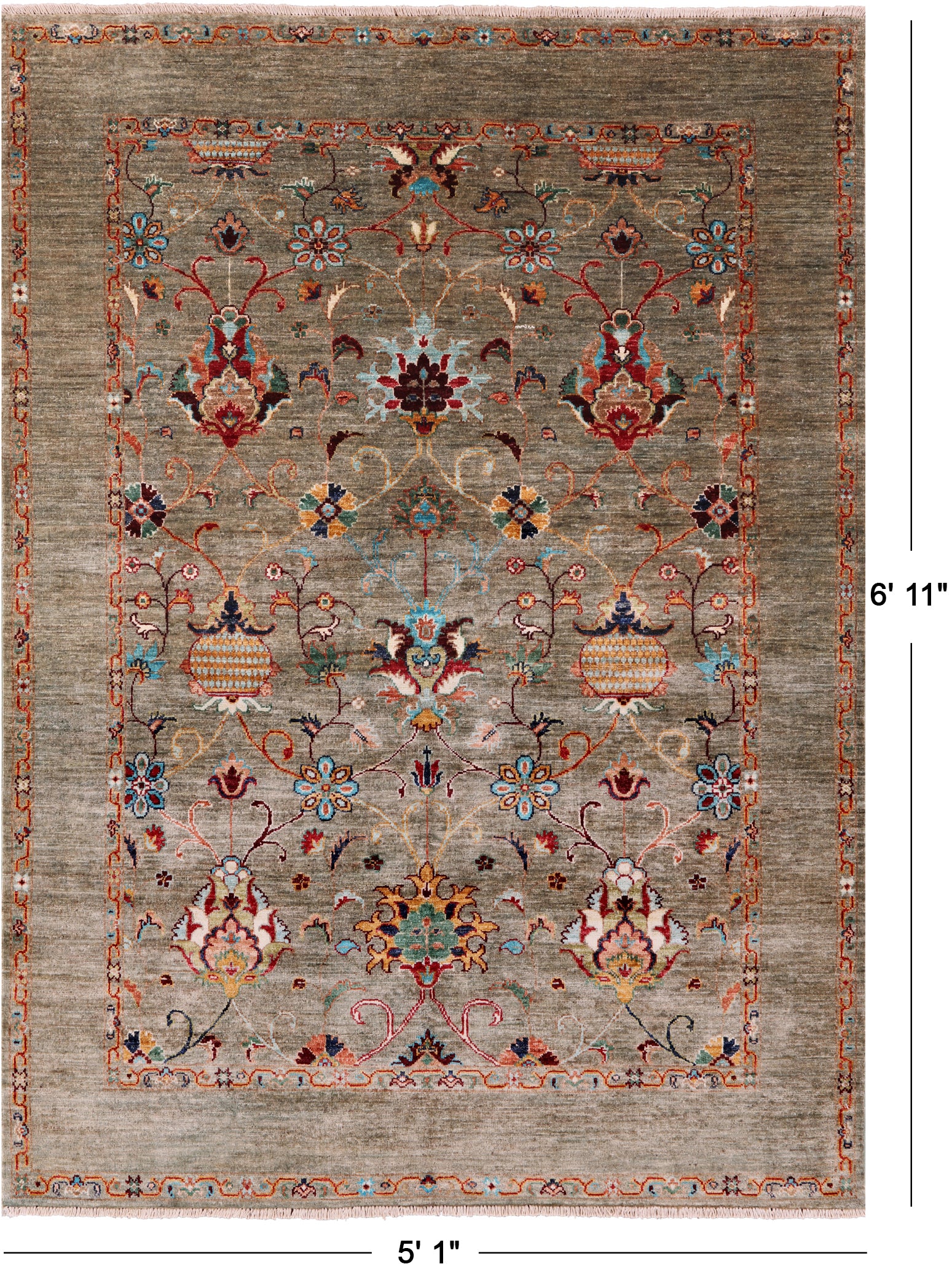 Peshawar Handmade Wool Rug - 5' 1" X 6' 11" - Golden Nile