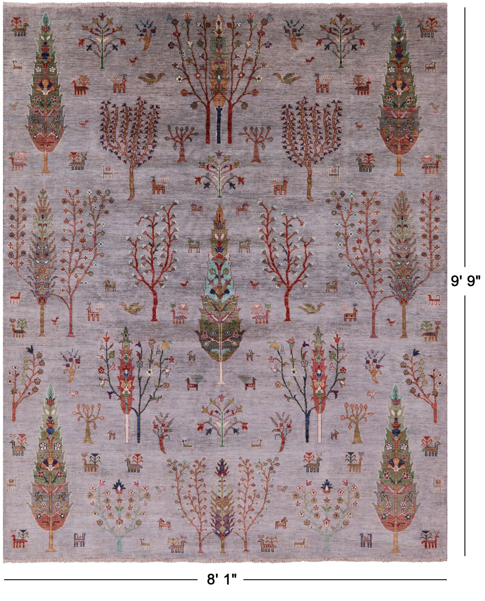 Grey Persian Gabbeh Tribal Hand Knotted Wool Rug - 8' 1" X 9' 9" - Golden Nile