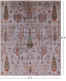 Grey Persian Gabbeh Tribal Hand Knotted Wool Rug - 8' 1" X 9' 9" - Golden Nile