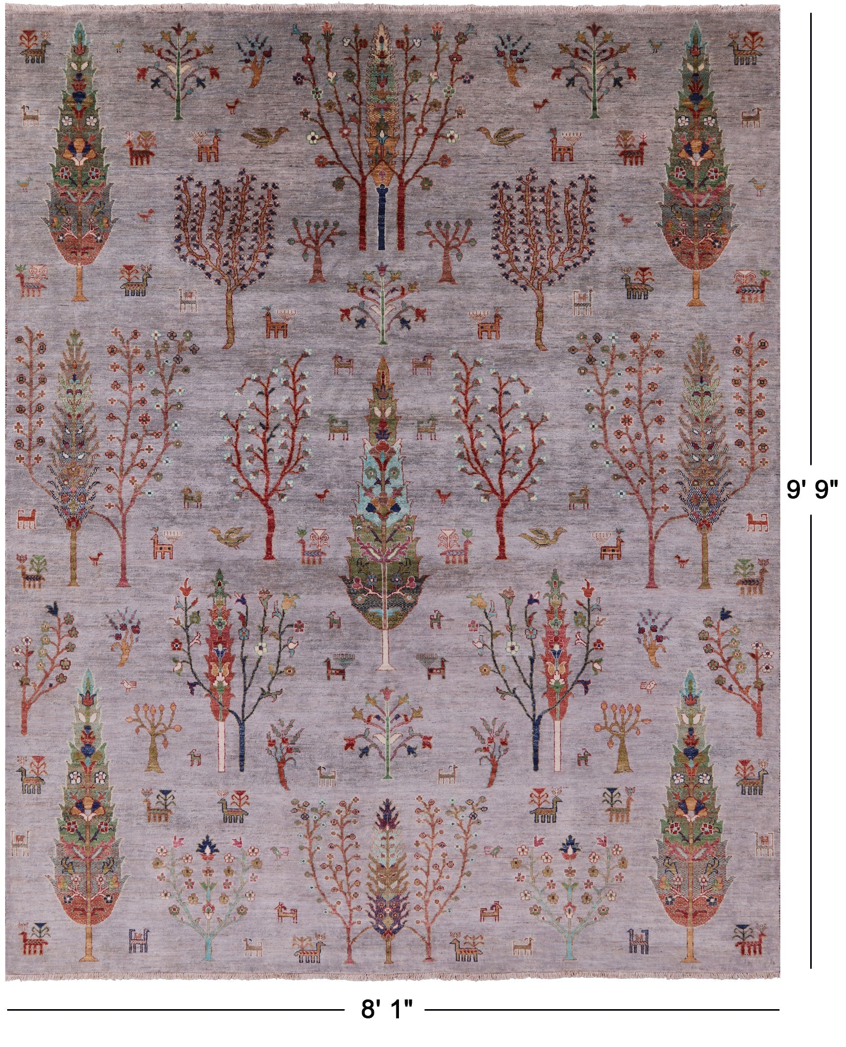 Grey Persian Gabbeh Tribal Hand Knotted Wool Rug - 8' 1" X 9' 9" - Golden Nile