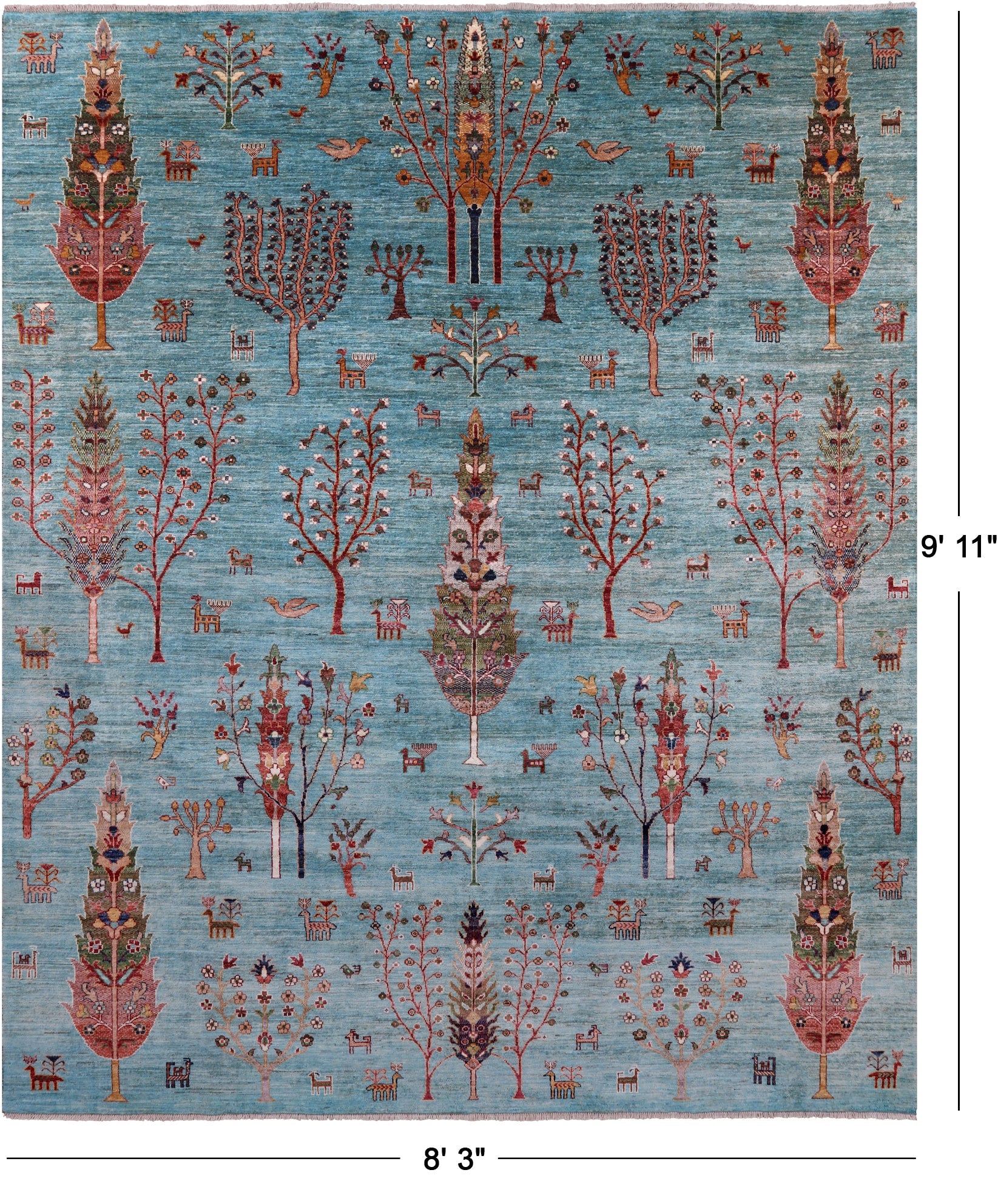 Blue Tribal Persian Gabbeh Hand Knotted Wool Rug - 8' 3" X 9' 11" - Golden Nile