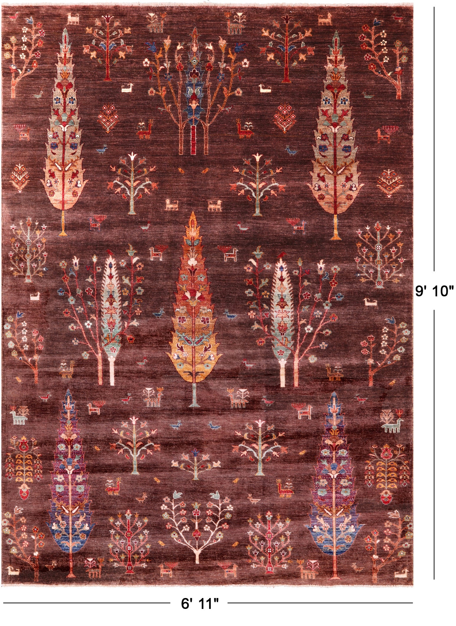 Brown Tribal Persian Gabbeh Hand Knotted Wool Rug - 6' 11" X 9' 10" - Golden Nile