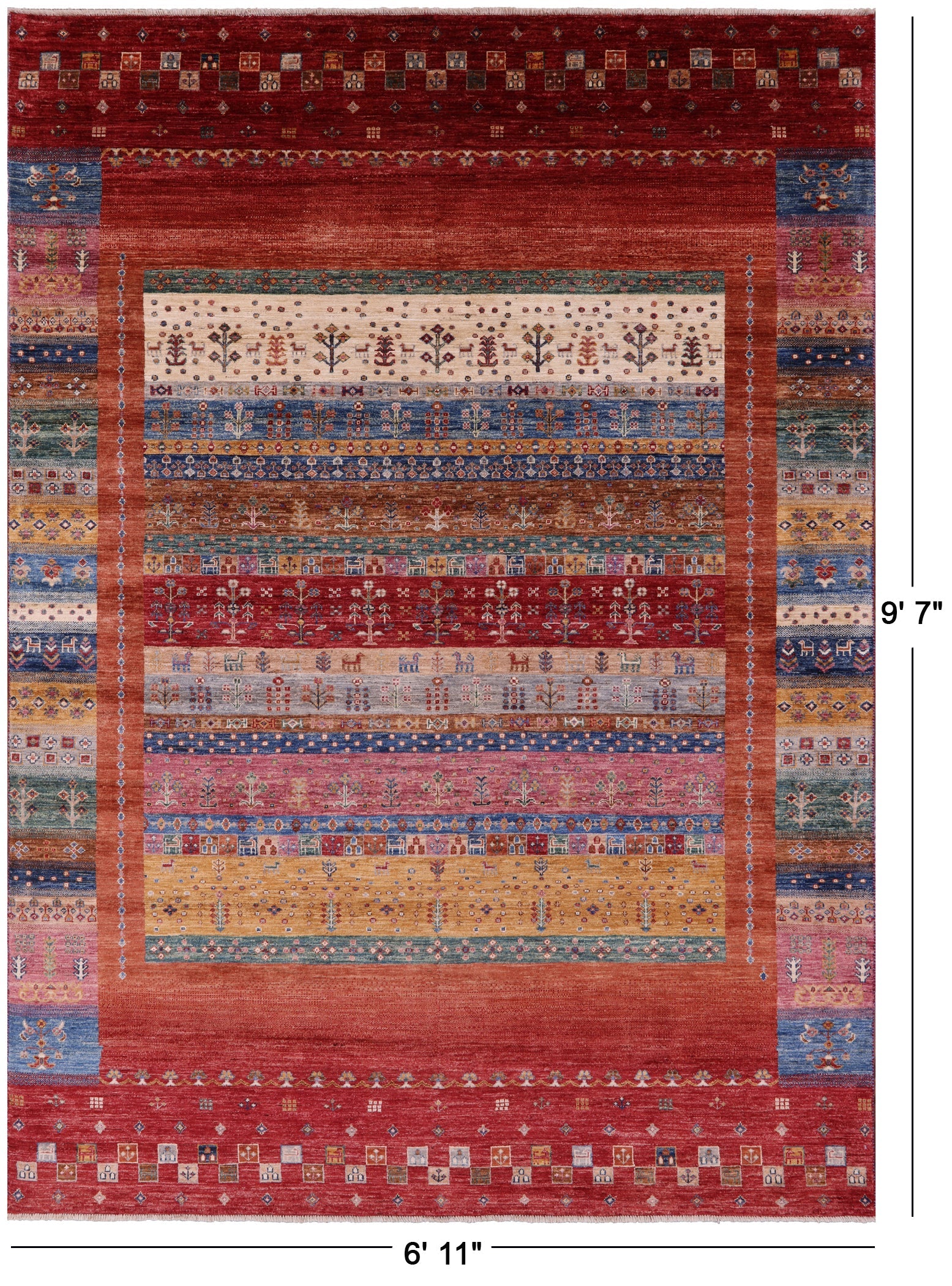 Tribal Persian Gabbeh Handmade Wool Rug - 6' 11" X 9' 7" - Golden Nile