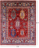 Red Persian Fine Serapi Hand Knotted Wool Rug - 6' 5" X 8' 0" - Golden Nile
