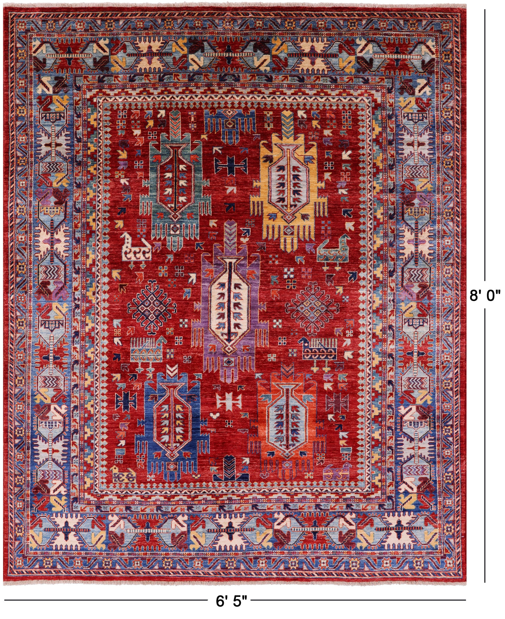 Red Persian Fine Serapi Hand Knotted Wool Rug - 6' 5" X 8' 0" - Golden Nile