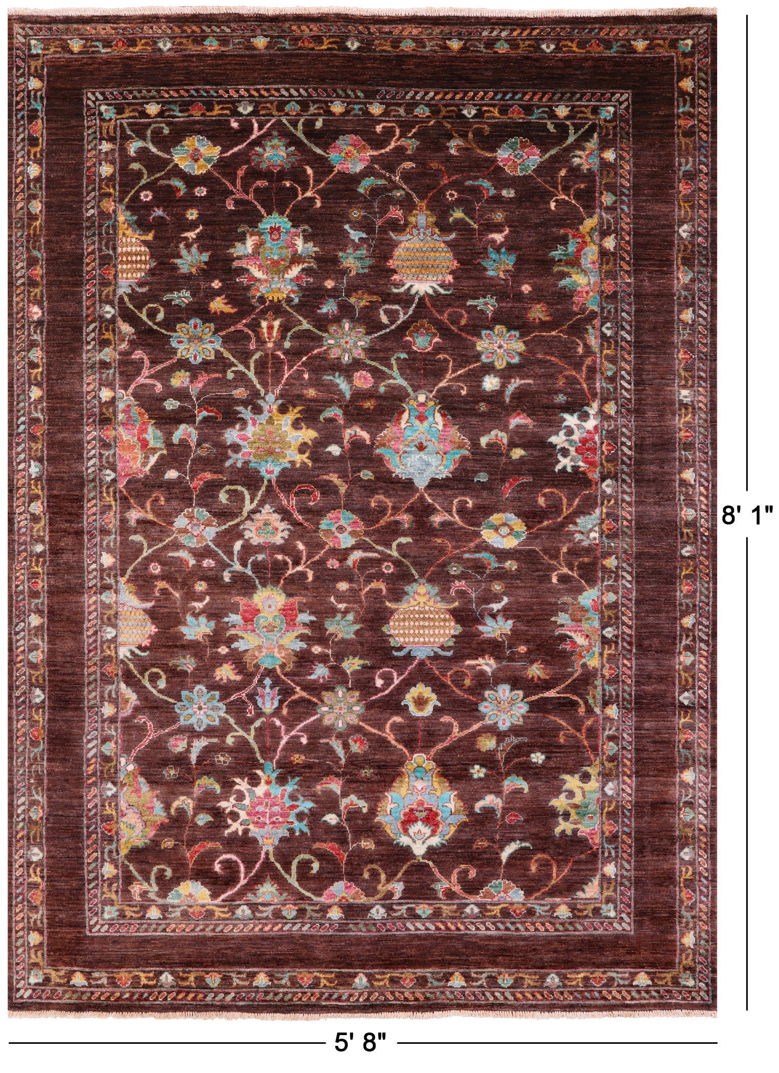 Brown Peshawar Hand Knotted Wool Rug - 5' 8" X 8' 1" - Golden Nile