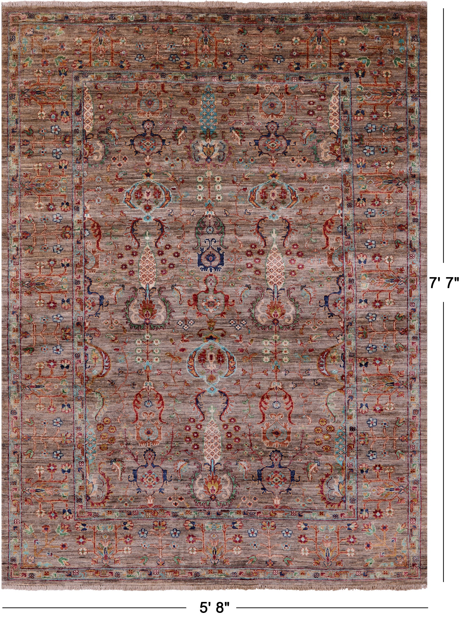 Peshawar Hand Knotted Wool Rug - 5' 8" X 7' 7" - Golden Nile