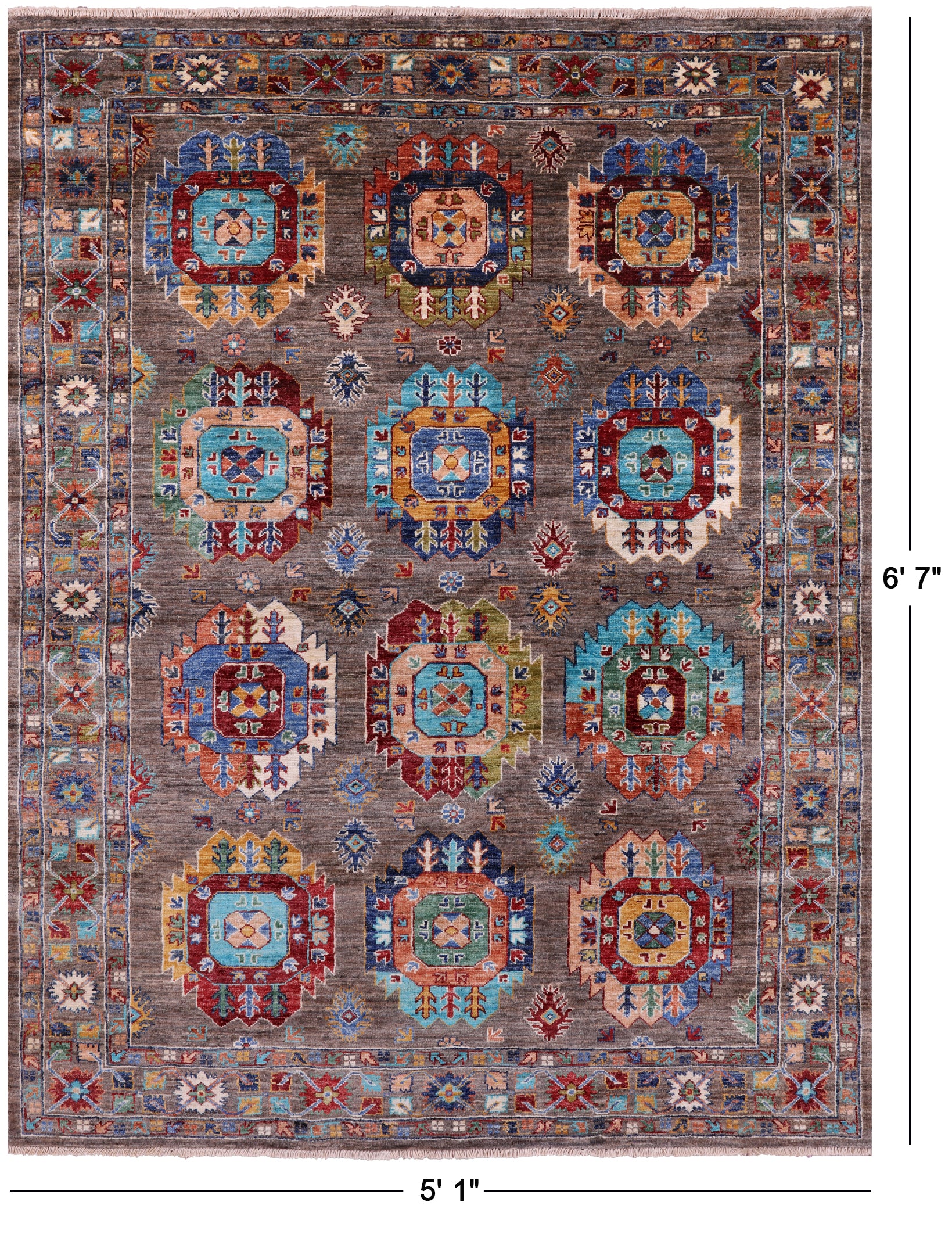 Turkmen Ersari Handmade Wool Rug - 5' 1" X 6' 7" - Golden Nile
