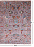 Grey Peshawar Hand Knotted Wool Rug - 4' 10" X 6' 9" - Golden Nile