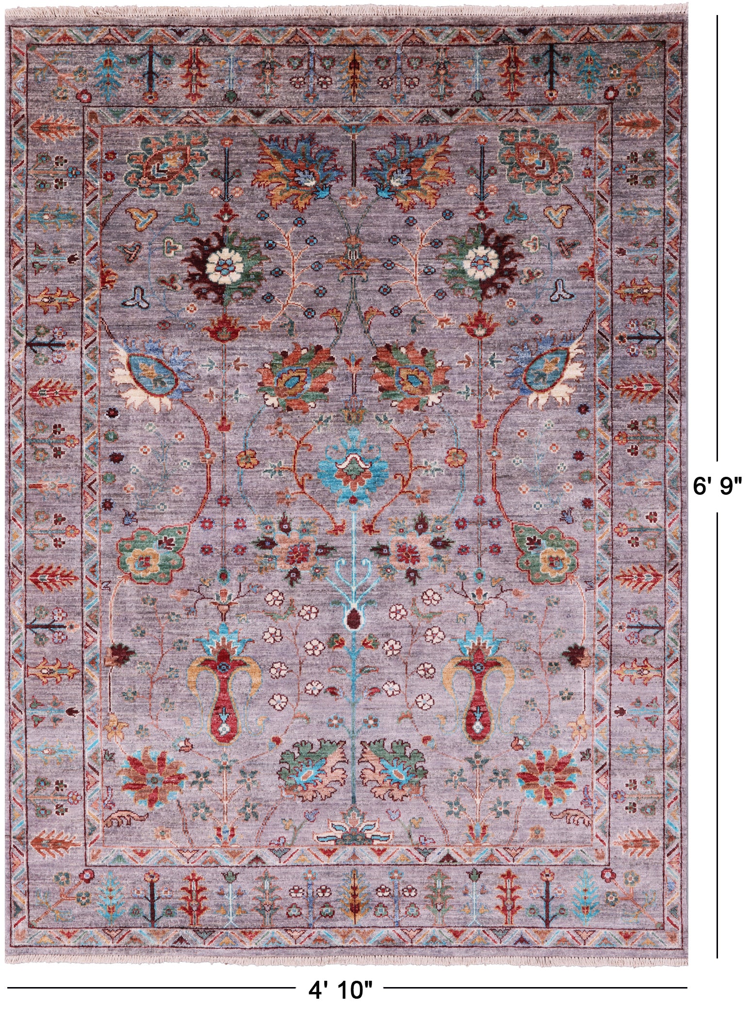 Grey Peshawar Hand Knotted Wool Rug - 4' 10" X 6' 9" - Golden Nile