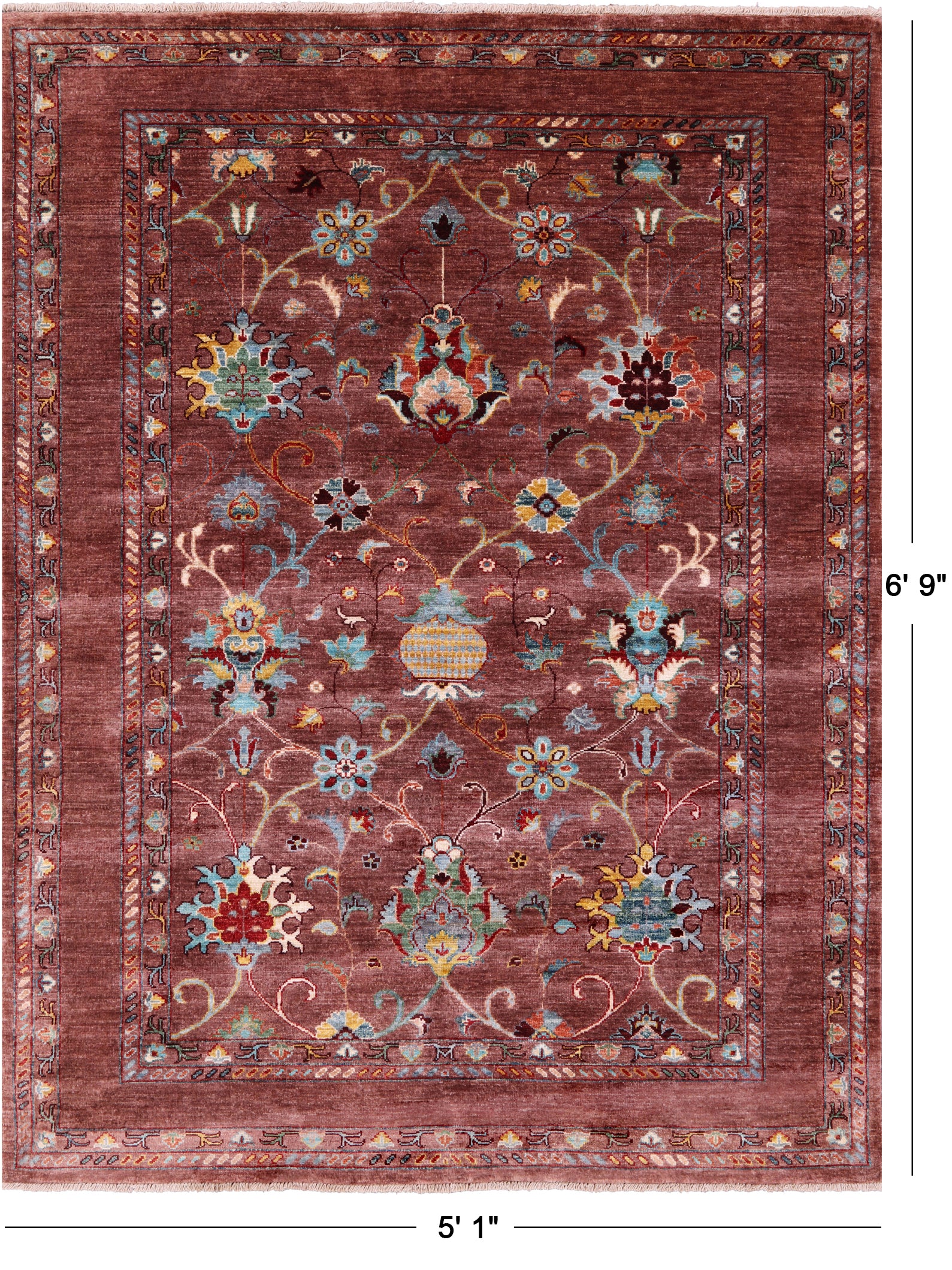 Brown Peshawar Hand Knotted Wool Rug - 5' 1" X 6' 9" - Golden Nile