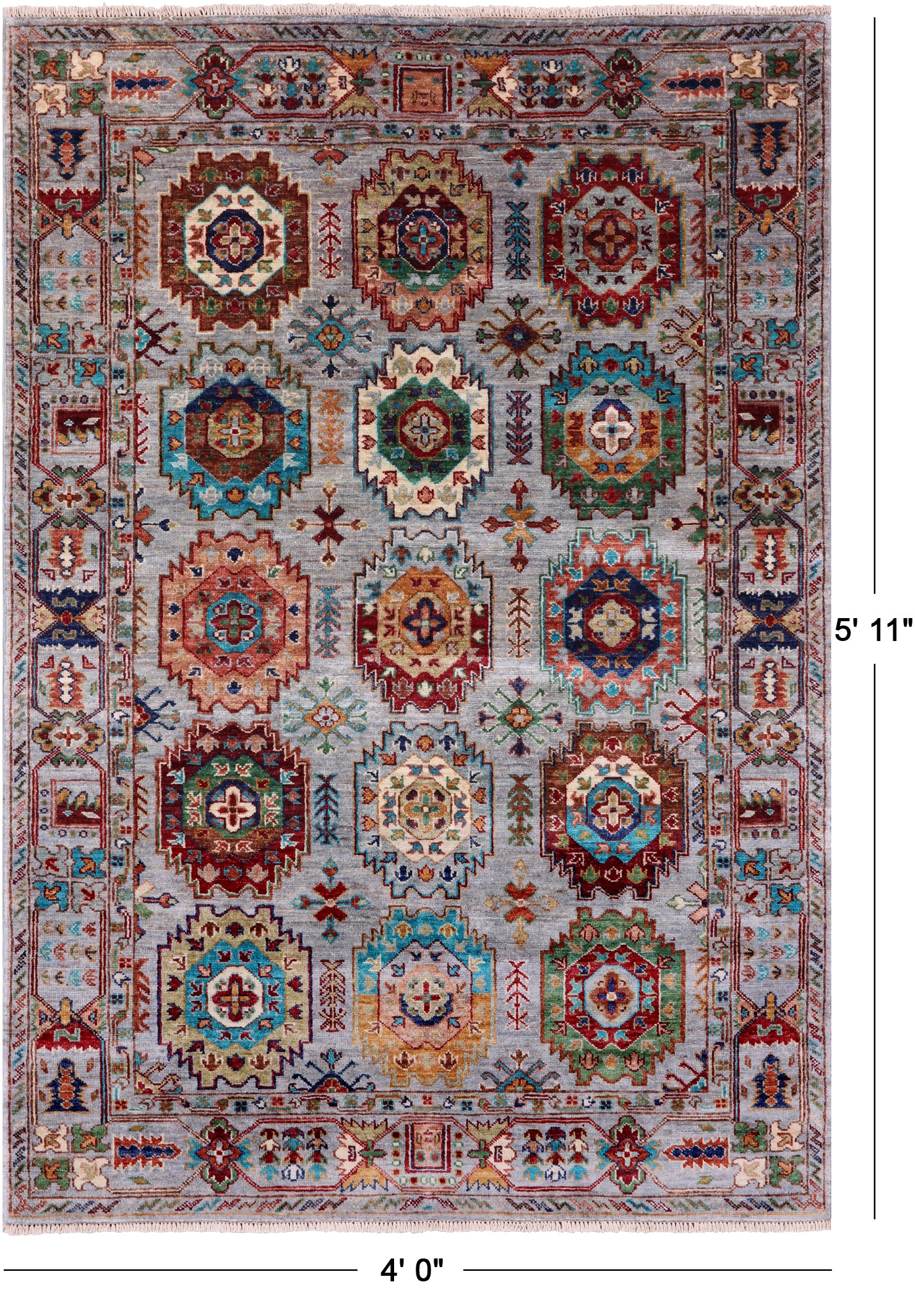 Turkmen Ersari Handmade Wool Rug - 4' 0" X 5' 11" - Golden Nile