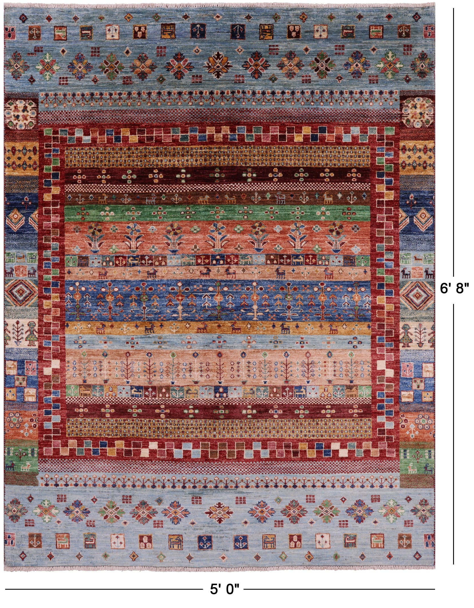 Persian Gabbeh Tribal Handmade Wool Rug - 5' 0" X 6' 8" - Golden Nile