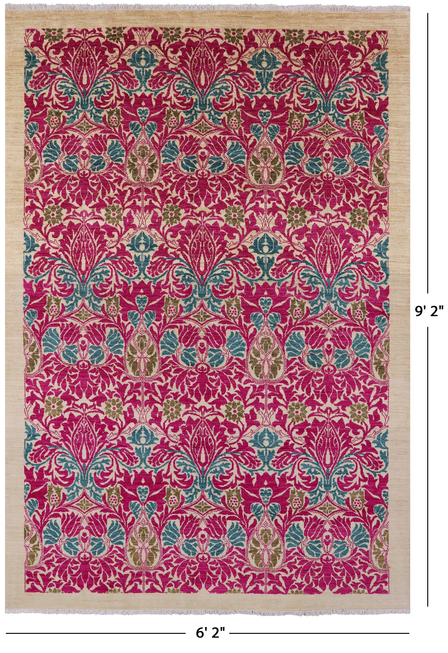 Ivory William Morris Handmade Wool Area Rug - 6' 2" X 9' 2" - Golden Nile