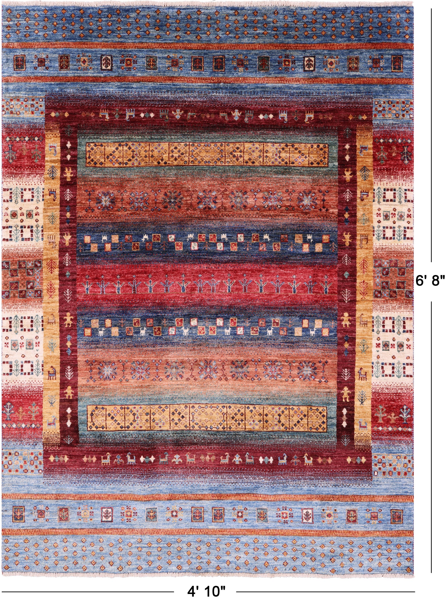 Persian Tribal Gabbeh Hand Knotted Wool Rug - 4' 10" X 6' 8" - Golden Nile