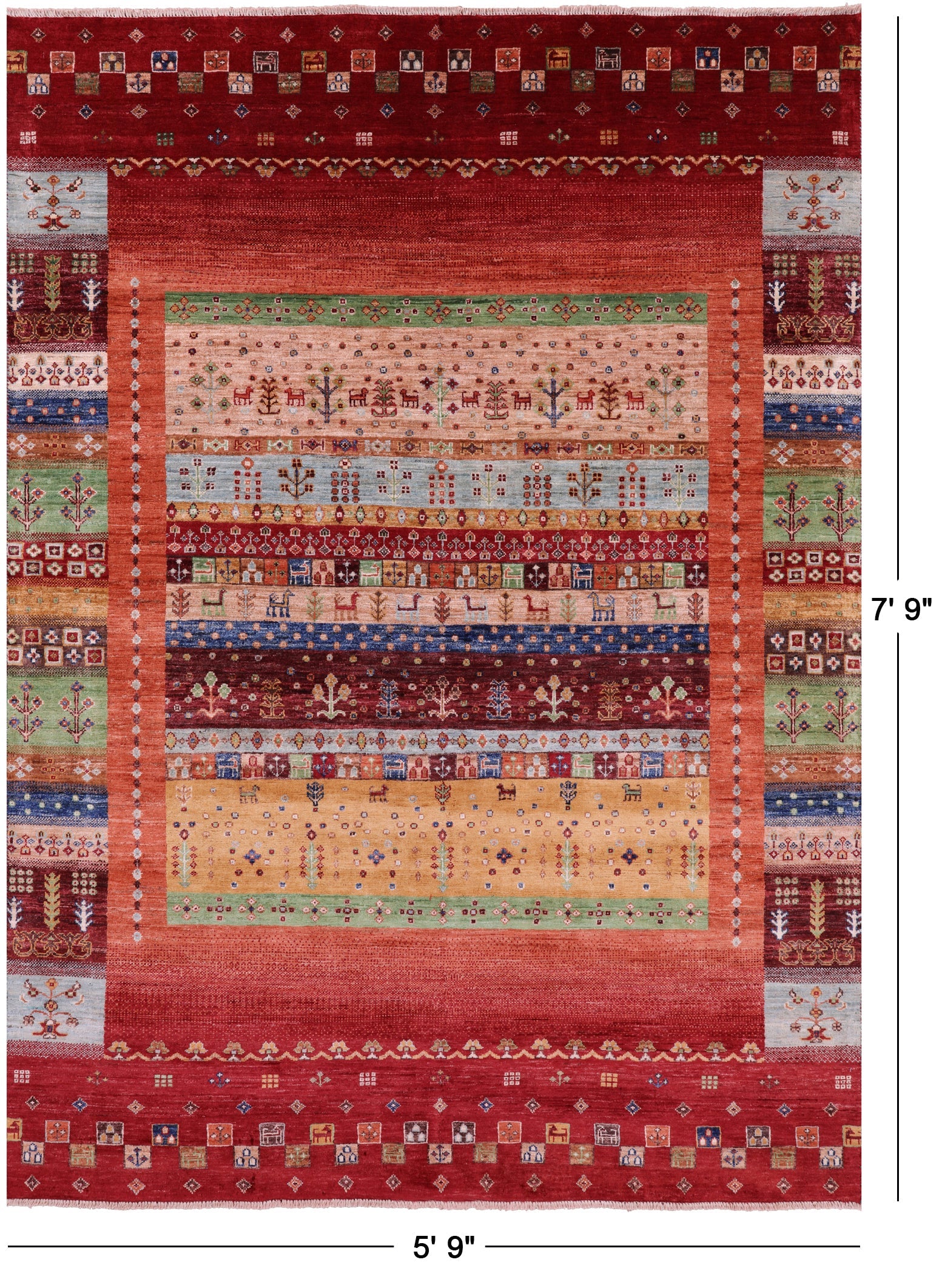 Persian Gabbeh Tribal Handmade Wool Rug - 5' 9" X 7' 9" - Golden Nile