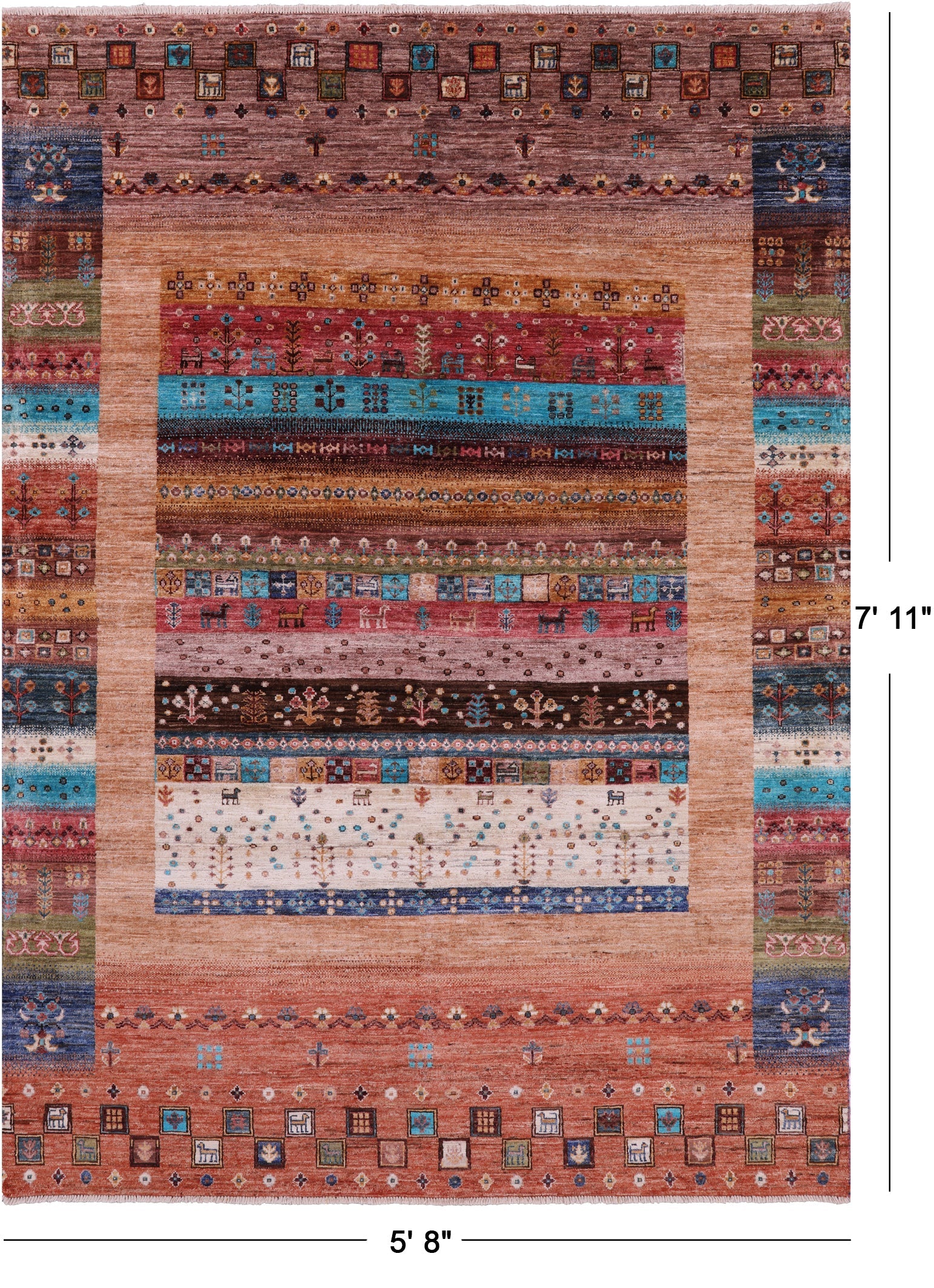 Persian Gabbeh Tribal Hand Knotted Wool Rug - 5' 8" X 7' 11" - Golden Nile