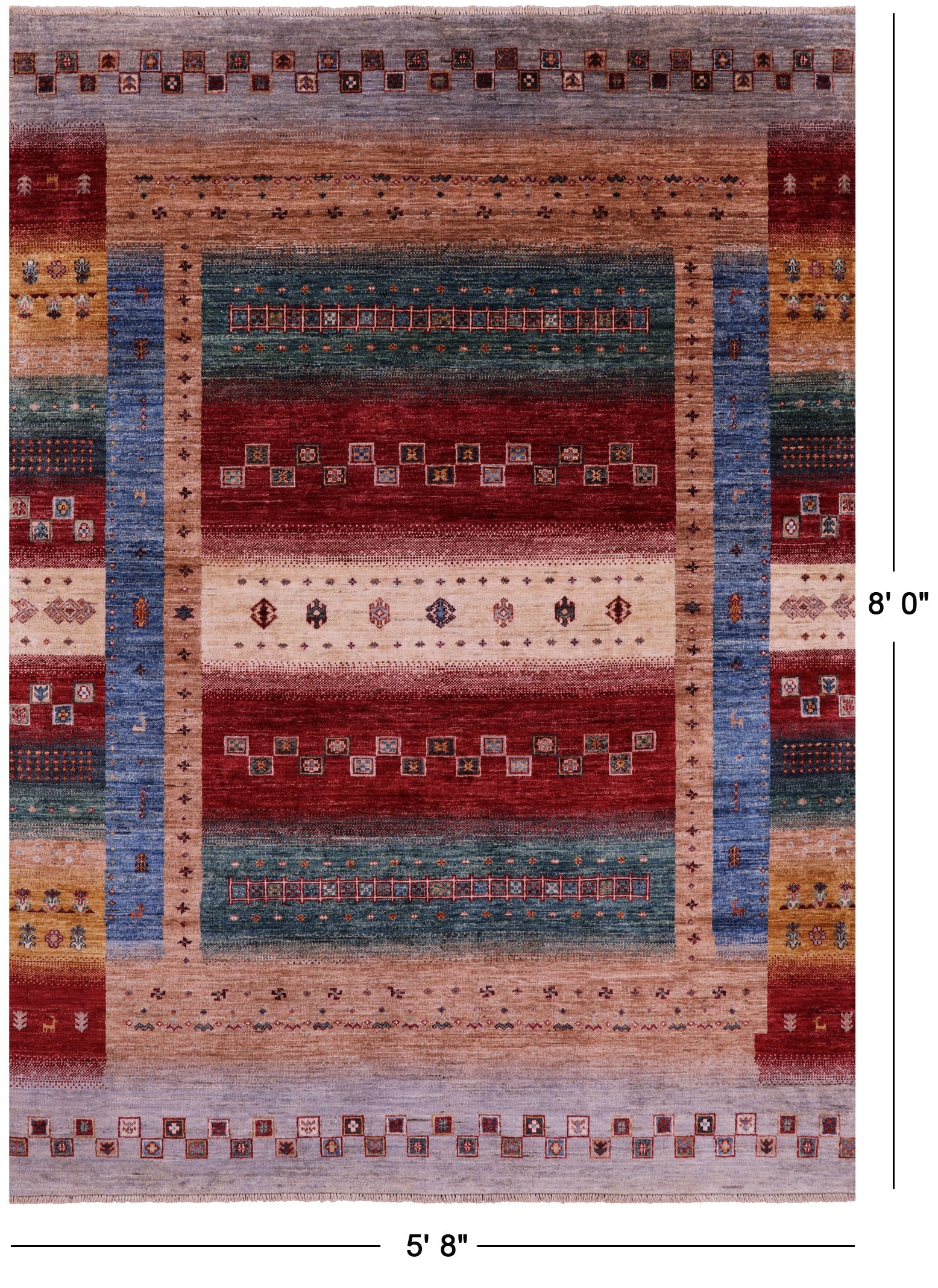 Tribal Persian Gabbeh Hand Knotted Wool Rug - 5' 8" X 8' 0" - Golden Nile