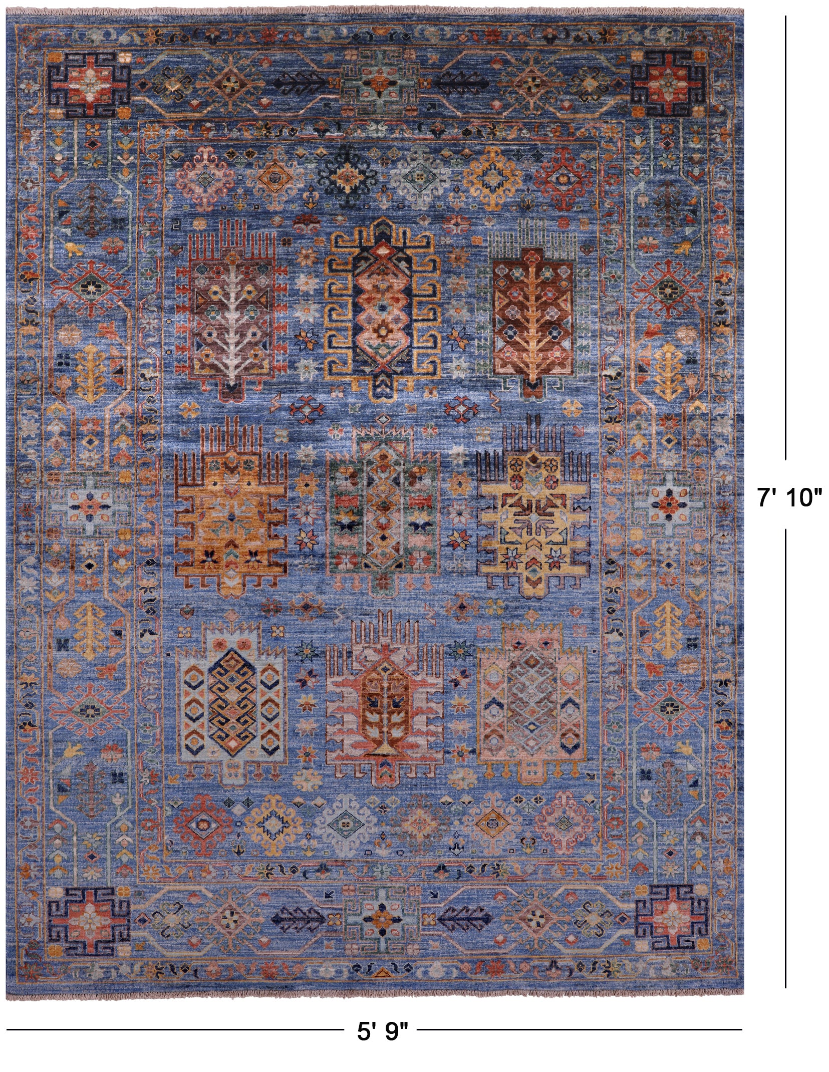 Blue Turkmen Ersari Handmade Wool Rug - 5' 9" X 7' 10" - Golden Nile