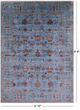 Blue Peshawar Hand Knotted Wool Rug - 6' 10" X 9' 9" - Golden Nile