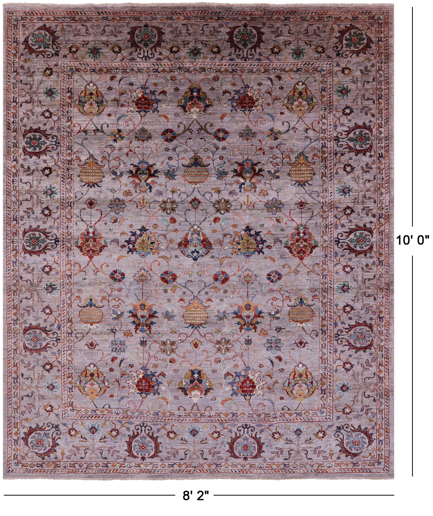 Grey Peshawar Hand Knotted Wool Rug - 8' 2" X 10' 0" - Golden Nile
