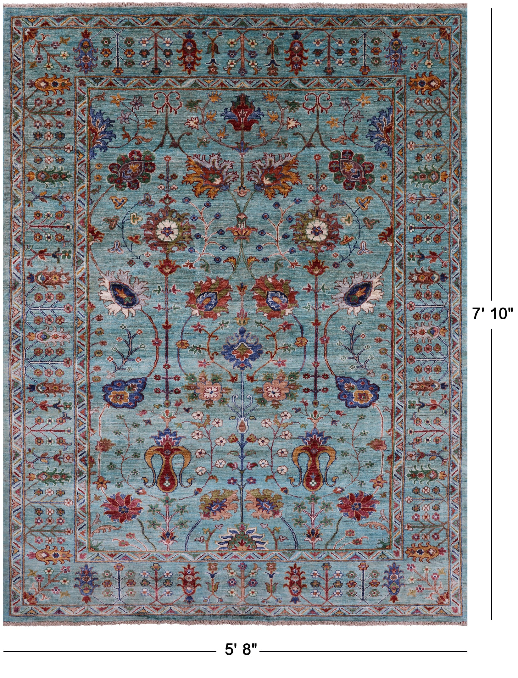 Blue Peshawar Hand Knotted Wool Rug - 5' 8" X 7' 10" - Golden Nile