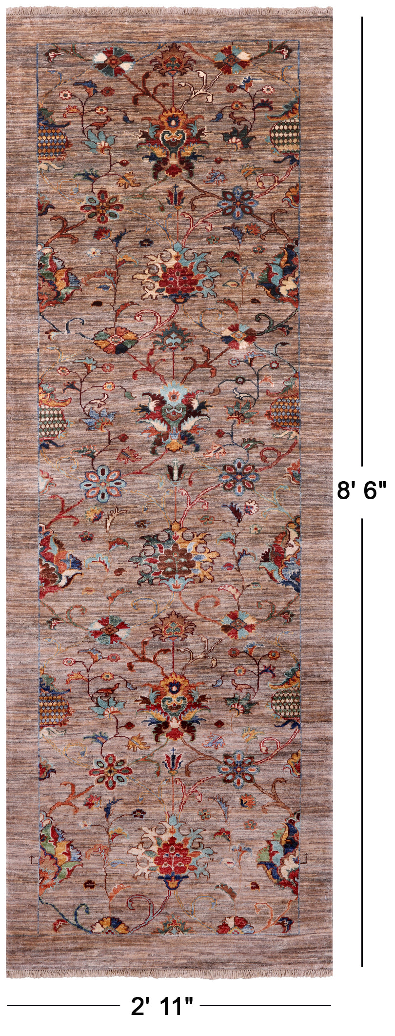 Peshawar Hand Knotted Wool Runner Rug - 2' 11" X 8' 6" - Golden Nile