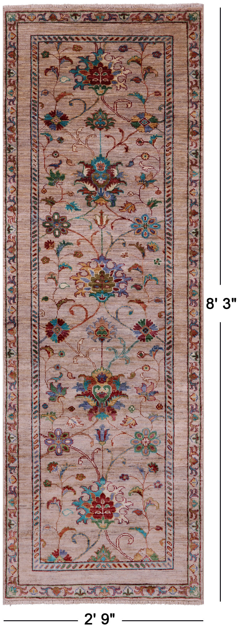 Peshawar Handmade Wool Runner Rug - 2' 9" X 8' 3" - Golden Nile