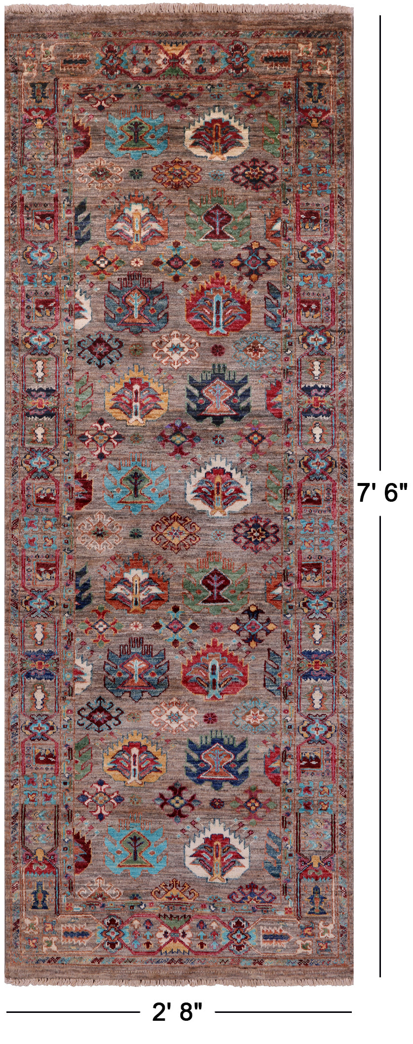 Turkmen Ersari Hand Knotted Wool Runner Rug - 2' 8" X 7' 6" - Golden Nile