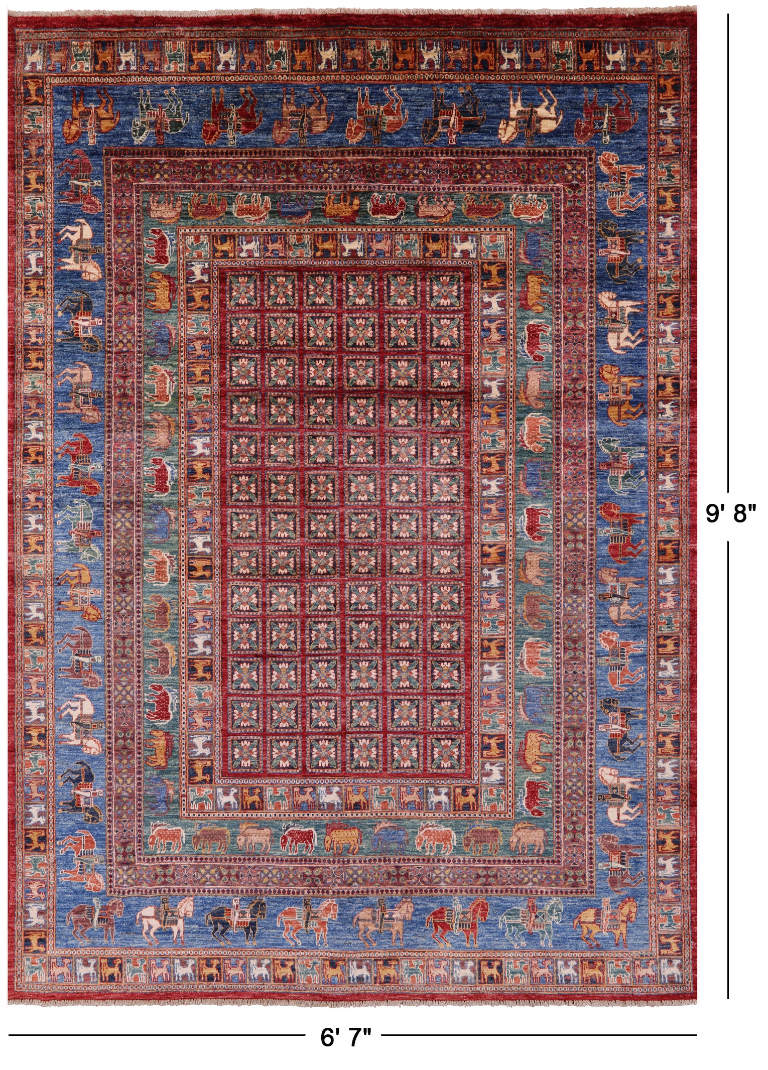 Antiqued Pazyryk Historical Design Hand Knotted Wool Rug - 6' 7" X 9' 8" - Golden Nile