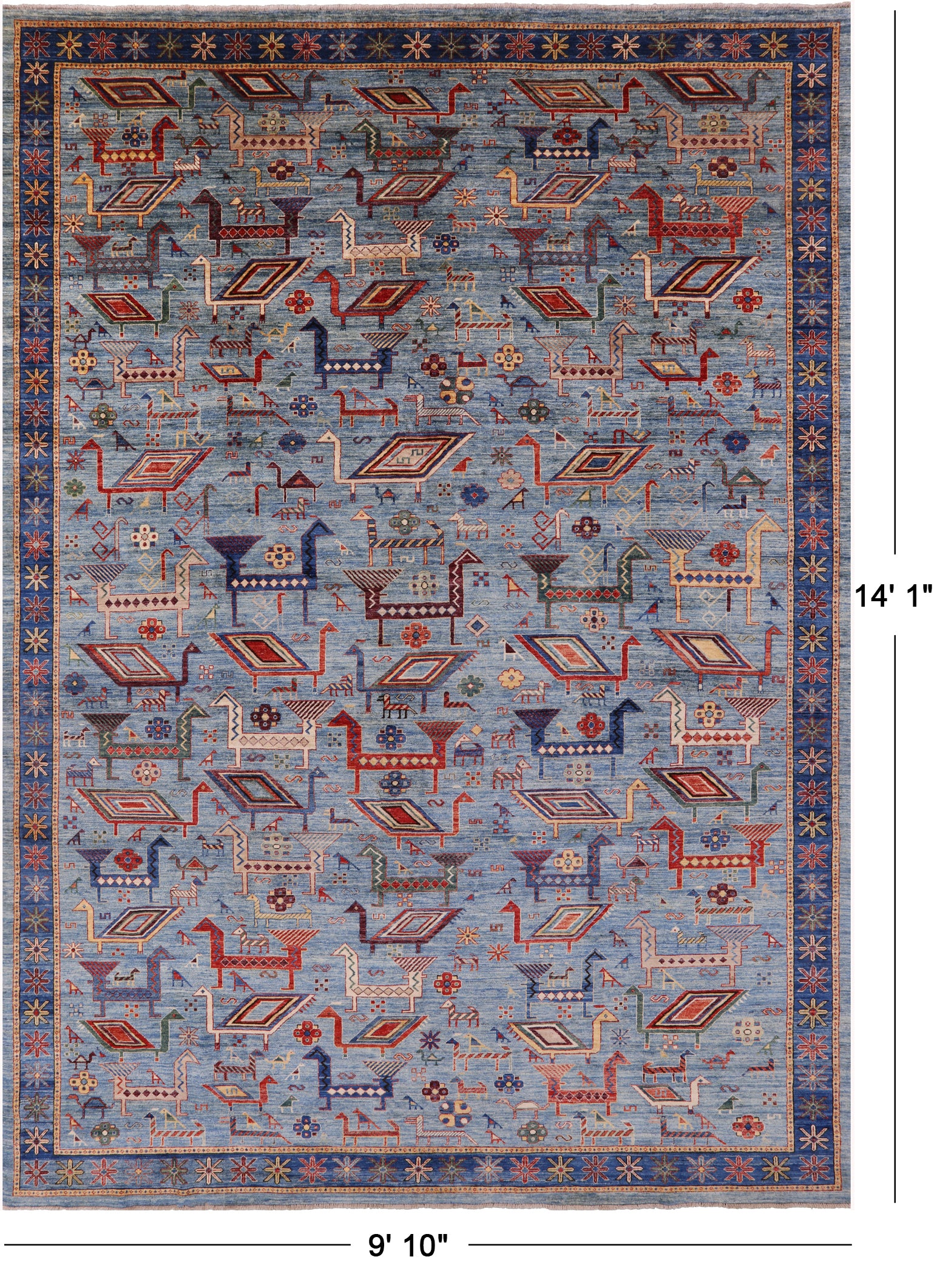 Blue Persian Fine Serapi Hand Knotted Wool Rug - 9' 10" X 14' 1" - Golden Nile