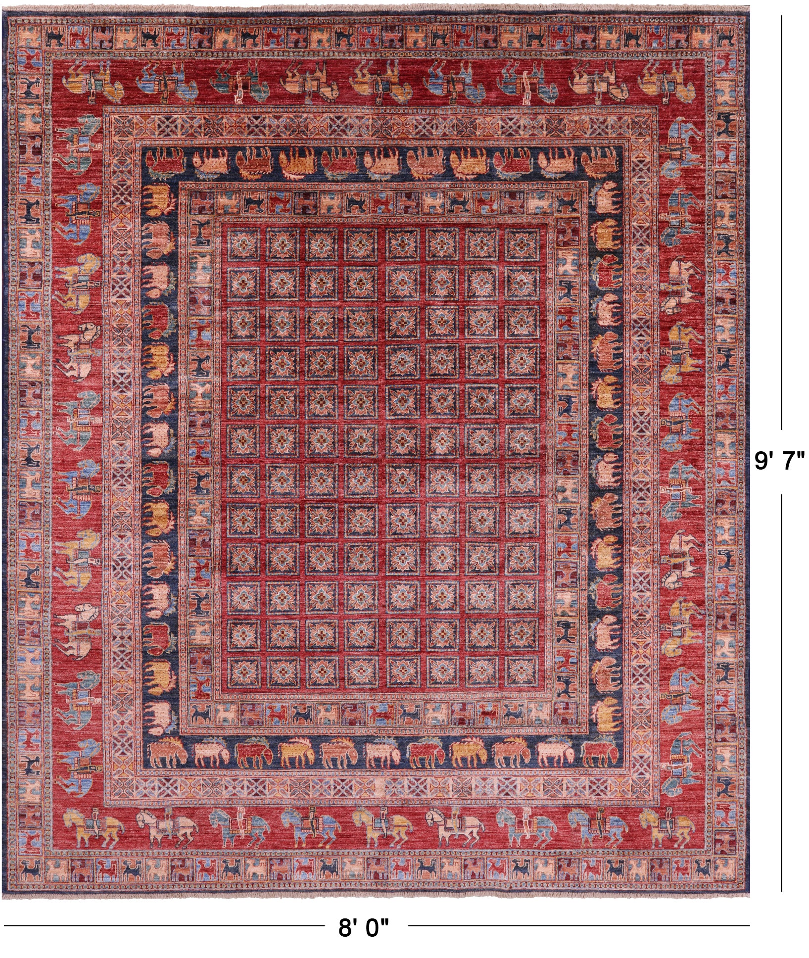 Antiqued Pazyryk Historical Design Hand Knotted Wool Rug - 8' 0" X 9' 7" - Golden Nile
