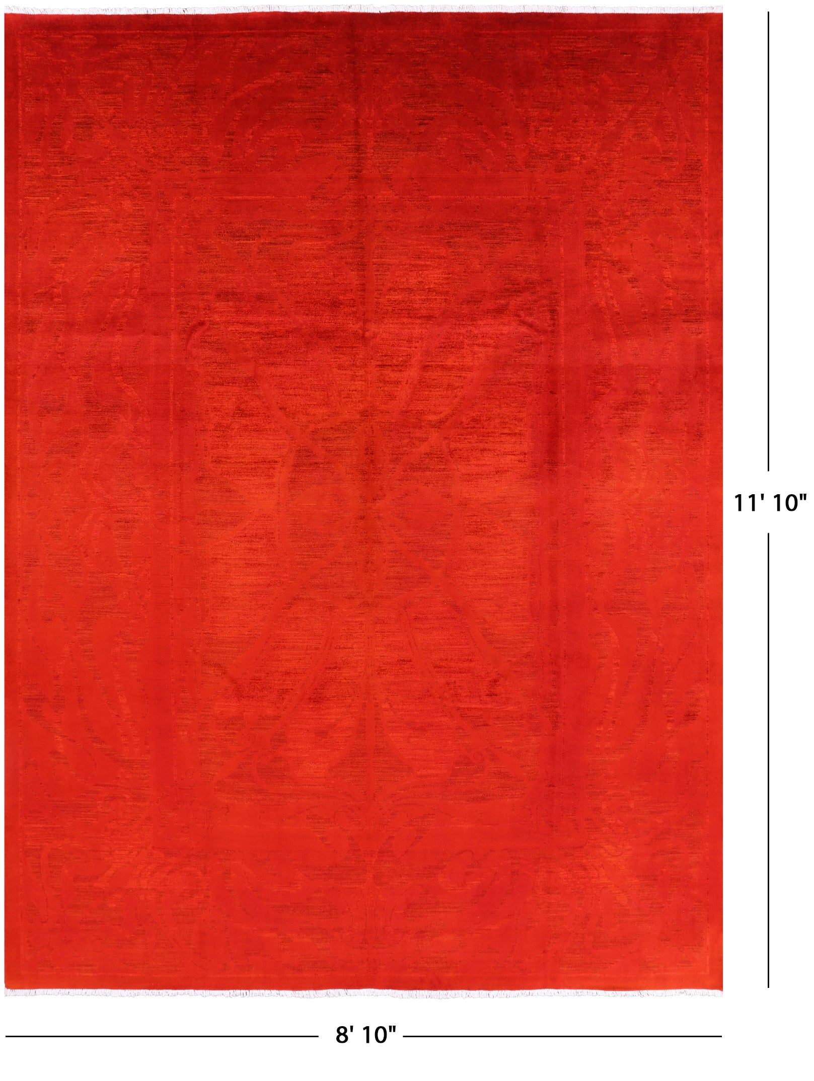 Red William Morris Full Pile Overdyed Hand Knotted Wool Rug - 8' 10" X 11' 10" - Golden Nile
