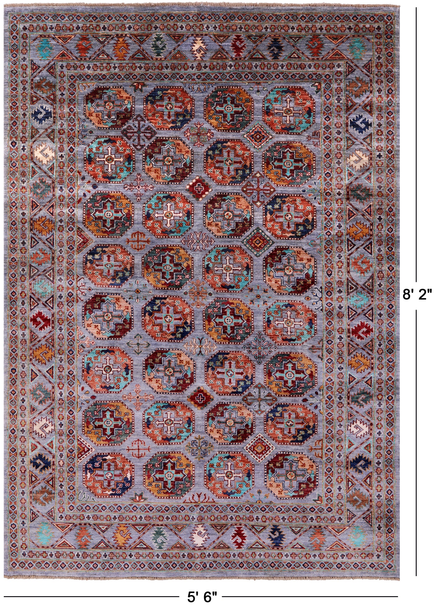Grey Turkmen Ersari Hand Knotted Wool Rug - 5' 6" X 8' 2" - Golden Nile