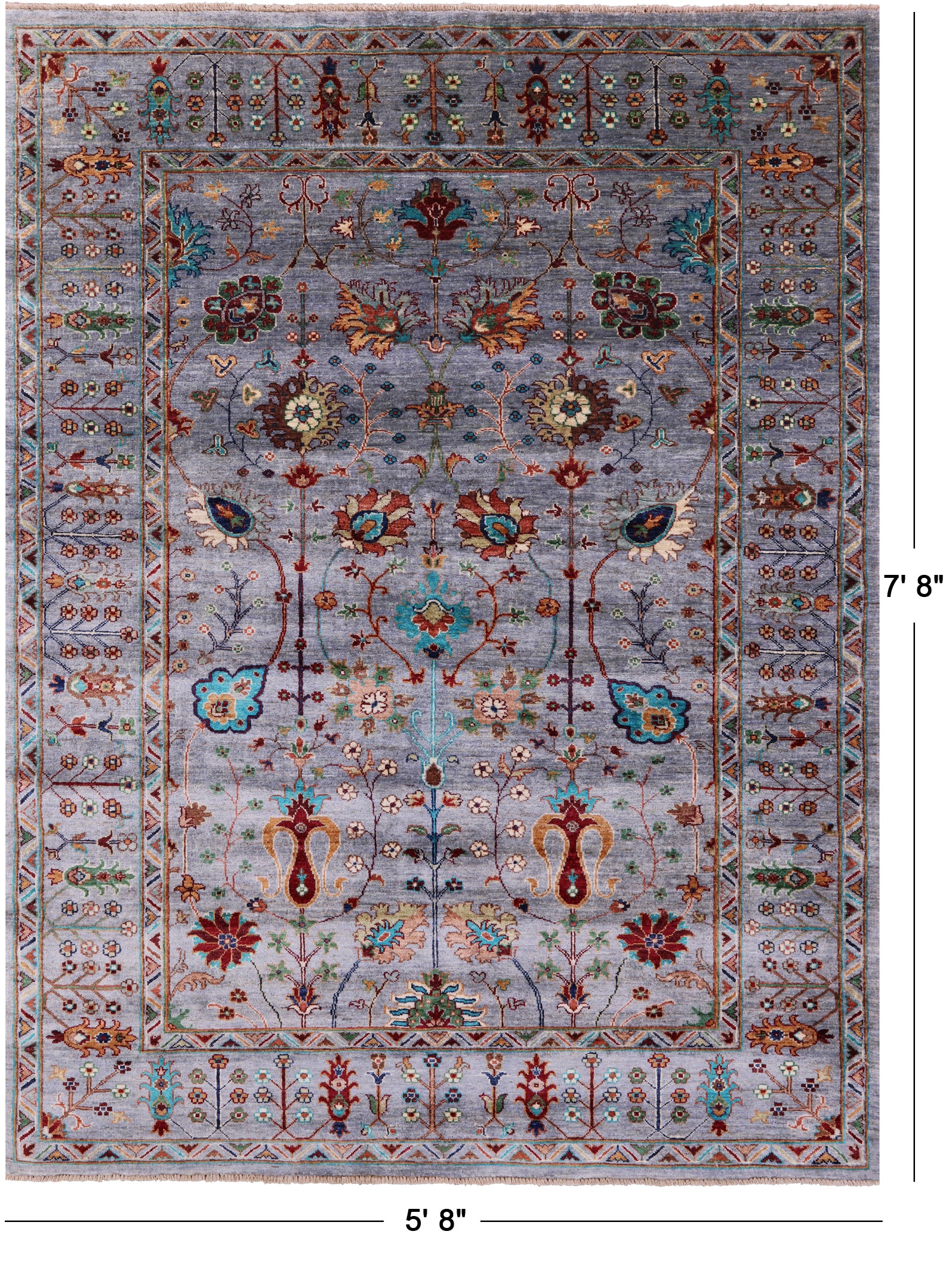 Grey Peshawar Handmade Wool Rug - 5' 8" X 7' 8" - Golden Nile