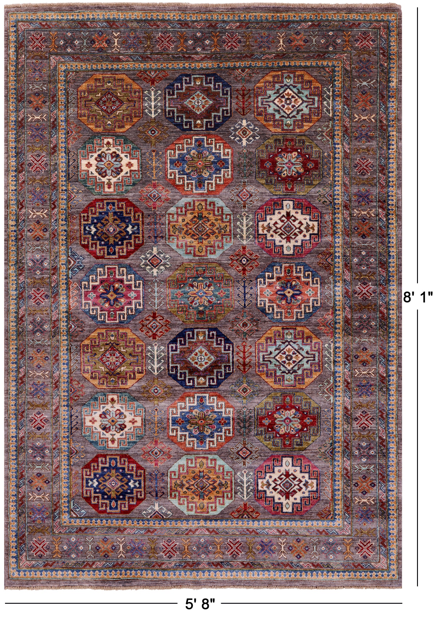 Turkmen Ersari Hand Knotted Wool Rug - 5' 8" X 8' 1" - Golden Nile